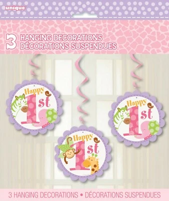 Розовые висячие завитки сафари слон обезьяна девочки 1-й день рождения украшения расходные материалы - Изображение 1 из 3