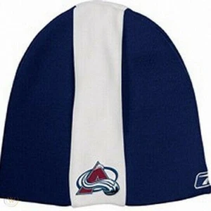 Colorado Avalanche NHL Reebok Blue Skunk Stripe Knit Hat Cap Ski Snow Beanie - Picture 1 of 2