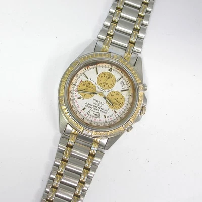 1990s Gents SS GP 40MM Pulsar Chronograph Quartz Watch - N944-6A00 -Parts/Repair - Image 1 of 3
