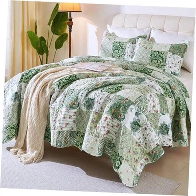  Romántico Juego de Edredón Patchwork King Size, Colcha Reversible King 102x90 Verde Foto 1 de 4