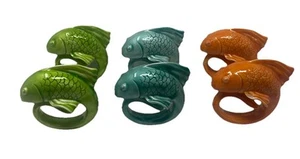 Pottery Barn Koi Fisch lebendig bunt Küsten 6er Set Serviettenringe - Bild 1 von 10