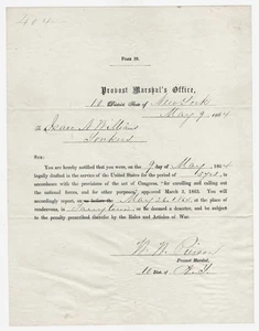 CIVIL WAR – 1864 STATE OF NEW YORK DRAFT NOTICE - Picture 1 of 1