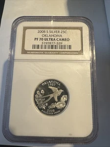 2008 S 25c Oklahoma State Quarter NGC PF 70 Ultra Cameo Silver - Picture 1 of 2