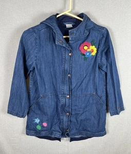 Hanna Andersson Girls Size 140 US 10 Denim Hooded Jacket appliqués Floral Cute - Picture 1 of 10