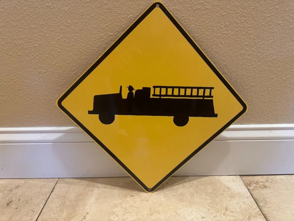 Fire Truck Crossing, Warning Sign - decor, fireman, fire house, fire department - Image 1 of 1