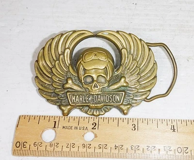 Vintage 1979 Harley Davidson 6187 Baron Belt Buckle Skull Crossbones Wings - Image 1 of 3