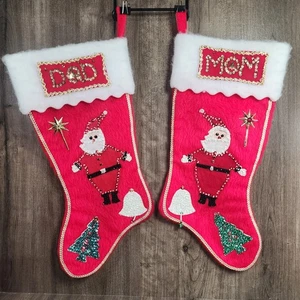 Medias de Navidad vintage de fieltro de mamá y papá 16" - Imagen 1 de 4