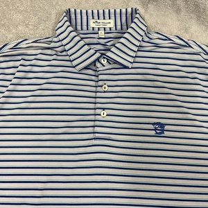 Camisa Polo Peter Millar Azul Púrpura Rayas Verano Comodidad Golf Rendimiento Grande - Imagen 1 de 6
