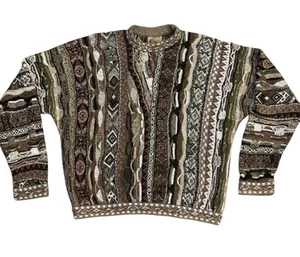 Vintage Coogi Classic Sweater 3D Knit Linen Blend Crew Neck Brown Beige Green L - Picture 1 of 6