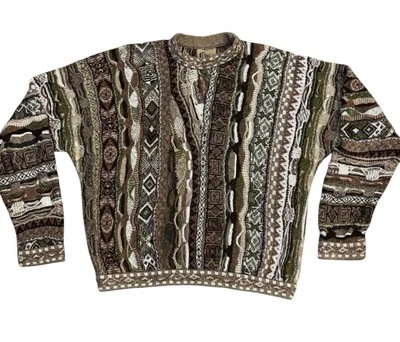 Vintage Coogi Classic Sweater 3D Knit Linen Blend Crew Neck Brown Beige Green L - Image 1 of 4