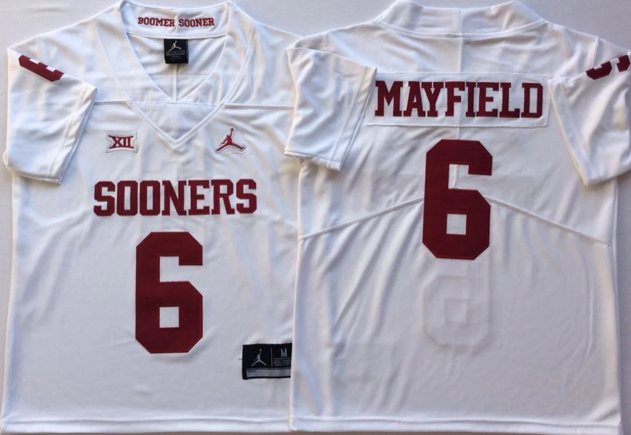 Baker Mayfield Stitched Oklahoma Sooners #6 White Jersey FAST SHIP RARE HEISMAN - Image 1 of 1