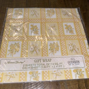 Vintage American Greetings Yellow Floral Gift Wrap Floral Paper 2 Sheets - Picture 1 of 6