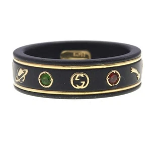 Gucci Ring Icon Ring with Gemstone 527095 Black Cythetic Corundum YG - Picture 1 of 8