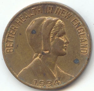 1934 Better Health in New England Medaille, Free Hospital for Women, Boston MA - Bild 1 von 2