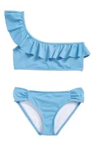 Billabong Little Girl's 4 2 Pc Bikini Swimsuit Sol Searcher One Shoulder Blue - Picture 1 of 2
