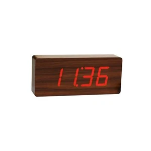 Digital Alarm Clock Brick Click Clock Sound Activated LED Red Wood Effect - Picture 1 of 1