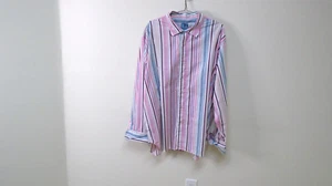 Mens RAW BLUE 4 XL Pink Pinstripe Striped Preppy Long Sleeve Shirt - Picture 1 of 9