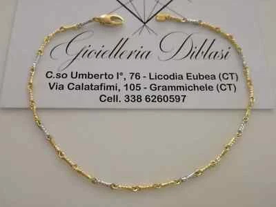 18K WHITE YELLOW GOLD BRACELET ROUND ALTERNATE 3+1 TUBE LINKS 21 cm 8.3 INCHES - Image 1 of 4