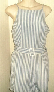 Light Blue & White Stripe VALLEYGIRL Shorts Jumpsuit/Playsuit -Size 12 - Picture 1 of 6