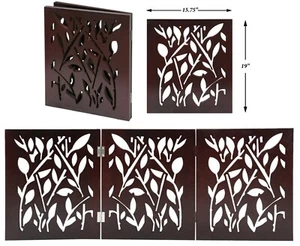 Freestanding Wood Pet Gate 3-Panel Tri Fold Dog Fence 48" Wide Cut Leaf design - Picture 1 of 9