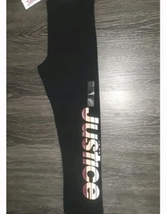 Girls justice cropped legging size 8 new black with multi logo - Picture 1 of 2