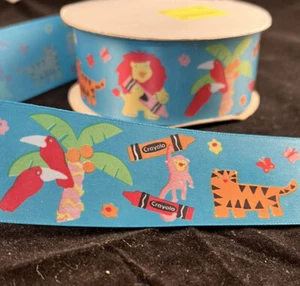 Vintage Crayola Crayons Satin Craft Ribbon 1.5" 5 Yards~Jungle Animals - Picture 1 of 3