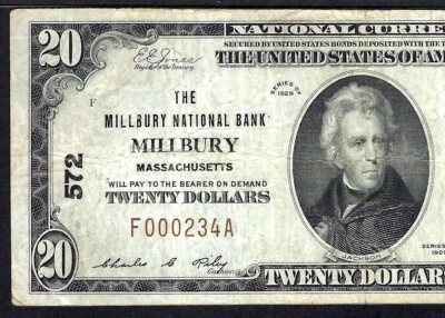 🇺🇸 MA 1929 $20 ♚♚MILLBURY, MASSACHUSETTS♚♚ PMG VERY FINE 25 HARD TO FIND!!! - Image 1 of 3