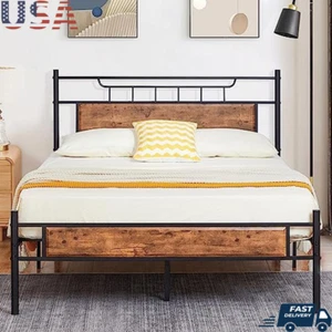 Sturdy Full Bed Frame W/ Wood Headboard No-Box Spring Required Underbed Storage - Picture 1 of 6