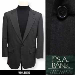 JOS A BANK mens solid charcoal gray WOOL sport coat suit jacket blazer VTG 40 R - Picture 1 of 18