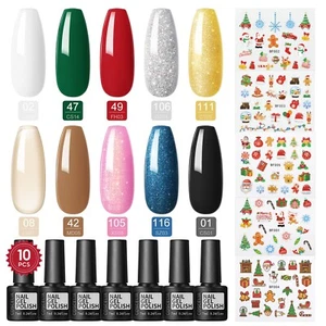 10Farben Gel Nagellack Set Semi Permanent Soak Off UV Led Nail Art Weihnachtstag - Bild 1 von 9