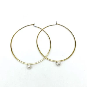 Michael Kors Hoop Earrings Gold Tone Faux Pearl Dangle Drop - Picture 1 of 3