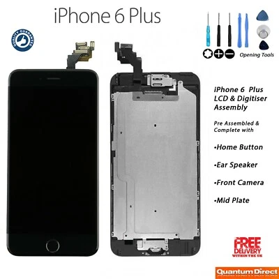 iPhone 6 Plus Retina LCD Digitiser Touch Screen Complete with Parts - BLACK - Image 1 of 4