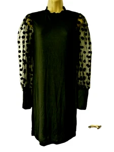 SHEIN Minikleid Größe L 12 14 schwarz gepunktet Tupfen Kontrast transparente Ärmel - Bild 1 von 9