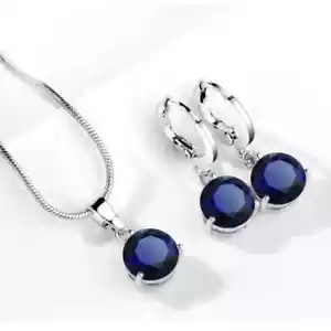 3pcs Earrings Plus Necklace Elegant Jewelry Set Silver Plated Inlaid Rhinestone - Picture 1 of 6