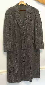 Giorgio Armani Mens Vintage Top Coat - Black/Grey Herringbone Wool 40 Reg - EX - Picture 1 of 9