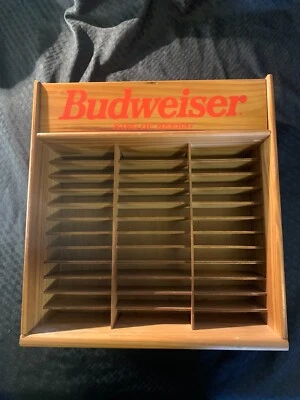 Budweiser Vintage Wooden 36 Cassette Tape Holder 17.5x16.25x6 Mounted Shelf - Image 1 of 4