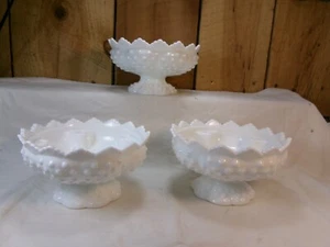 3 Vintage Fenton Hobnail Milk Glass Pedestal 5 Hole Epergne Bowl Vase Compote - Picture 1 of 6