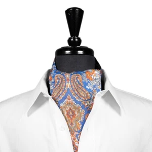 Cravatta Ascot cravatta seta blu arancione paisley costume formale matrimonio cravatta sciarpa - Foto 1 di 2