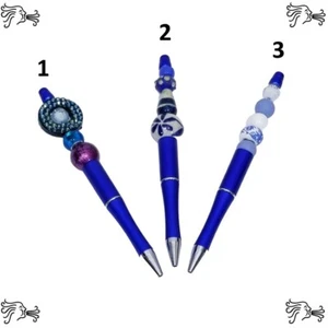 Blue Beaded Ink Pens Includes Pouch and Ink Refill - Picture 1 of 7