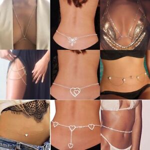 Rhinestone Butterfly Necklace-Heart Body Belly Chain Bikini Waist Link Necklaces