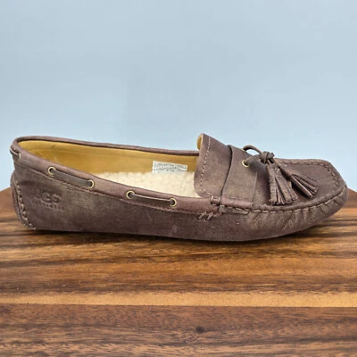 Zapatillas Ugg Voyageur para mujer 7 zapatos sin usar con borla de cuero marrón metálico sin usar, en caja Foto 1 de 4