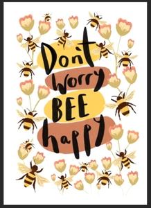 Bee Happy Metal Sign Wall Plaque Home Decor Gift Garden Shed Honey Bees Patio - Picture 1 of 1