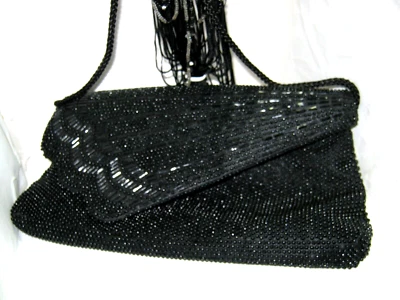 Черный бархатный клатч из бисера, дизайнерский клатч, свадебный клатч, китч середины века - Изображение 1 из 4