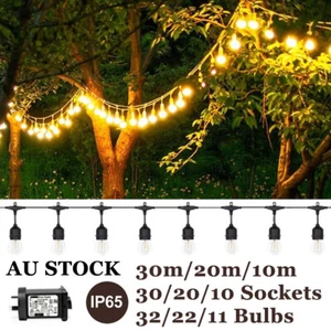 10/20/30M LED Festoon String Lights Outdoor Waterproof Wedding Garden Bulb Decor - Picture 1 of 12