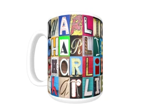 CHARLIE Kaffeebecher / Tasse mit dem Namen auf Fotos von tatsächlichen Zeichenbuchstaben - Bild 1 von 3