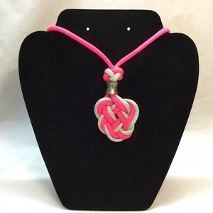 Celtic Heart Braid Paracord Necklace w/Snap Breakaway Buckle Pink Gray Handmade - Picture 1 of 6