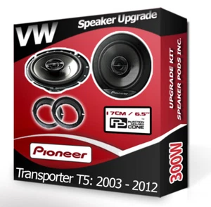 VW Transporter T5 Front Door Speakers Pioneer car speakers + adapter pods 300W - Picture 1 of 1