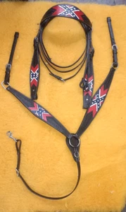 Western Pferd Trense Kopfstück Brusthalsband Zügel Tack Set schwarz Leder - Bild 1 von 7