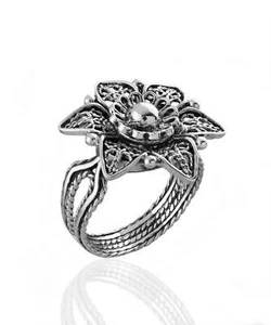 Anillo de cóctel de plata esterlina filigrana arte flor de loto para mujer - Imagen 1 de 4