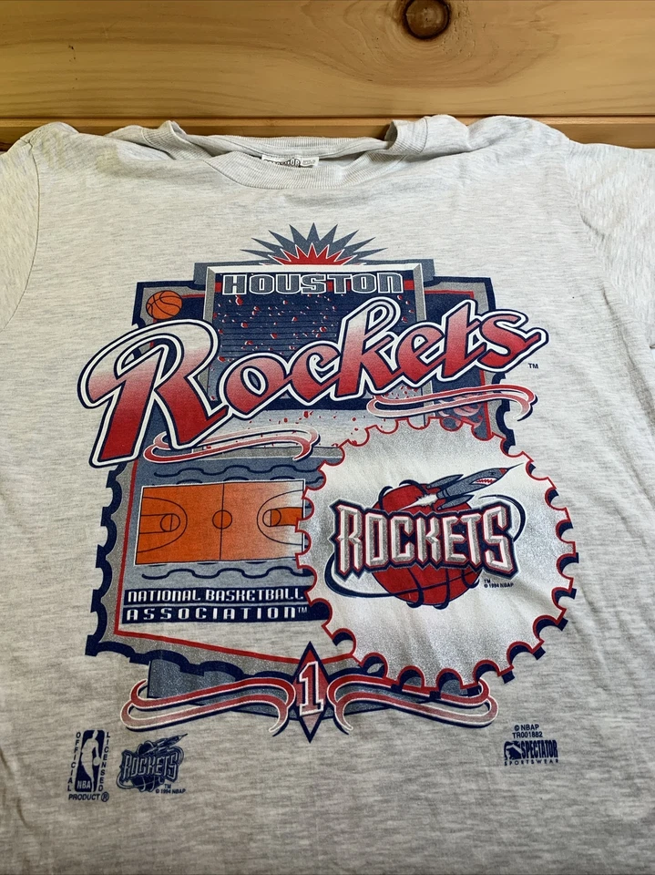 Vintage Houston Rockets T-Shirt Single Stitch Grey Logo Spellout 1994 Size Large - Image 1 of 4